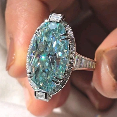 Rare 30 Ct Certified Treated Blue Diamond Gorgeous Ring In 925 Sterling Silver - Image 1 of 4