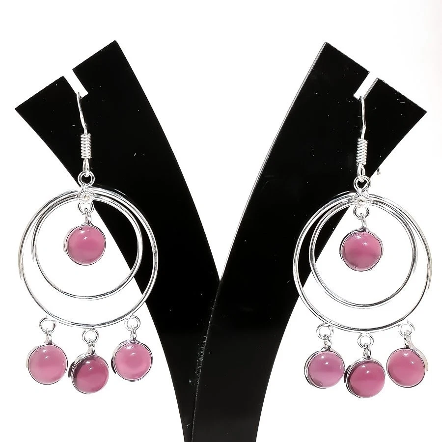 Purple Amethyst Gemstone Handmade 925 Sterling silver Jewelry Earring Size 2.30" - Image 1 of 1