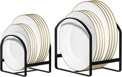 2 Pack Kitchen Plate Holders Metal Dish Rack Organiser for Cupboard & Countertop - Image 1 of 4