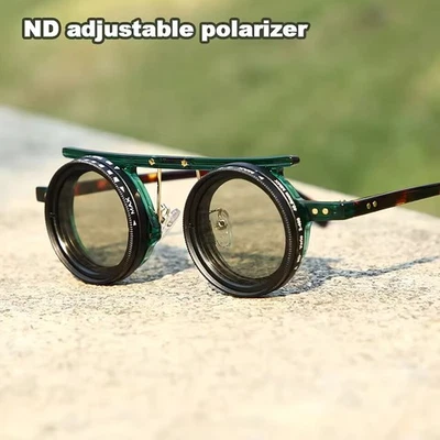 Retro Punk Round Sunglasses Men's Adjustable Polarized Outdoor Driving Fishing - Image 1 of 4