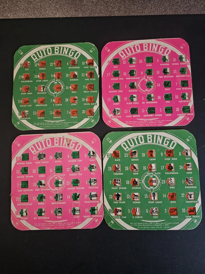 Vintage Auto Bingo Cards Set of 4 Pink Green - Image 1 of 1