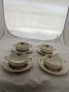 Spode England Rose Briar Cream Soup Bowl and Matching Saucer Set of 4 - Picture 1 of 11