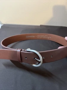 Express Faux Leather Belt 1.5" Brown W/ Nickel Buckle Leather Backing Size Small - Picture 1 of 5