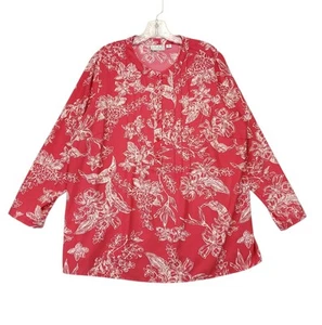 Joan Rivers Top Womens 18W Pink Floral Popover Shirt Long Sleeve Casual Comfort - Picture 1 of 15