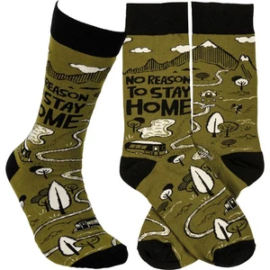 Colorfully Printed Novelty Socks | No Reason To Stay Home | Outdoor Adventures | - Picture 1 of 4