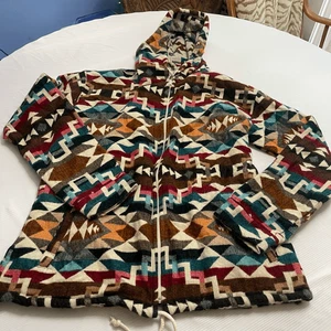 Chaqueta con Capucha Unisex Hecha a Mano Alpaca Boho Geométrica Cremallera Completa Talla XXL - Imagen 1 de 8