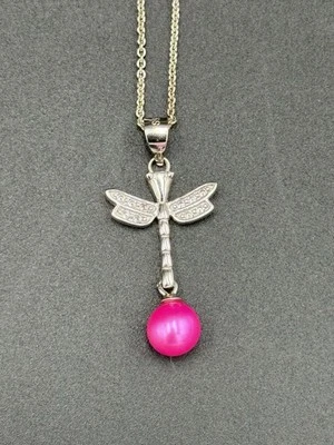 Colar de pérolas Vantel 925 libélula rosa pérola acento S925 estampado 18 polegadas corrente - Imagem 1 de 4