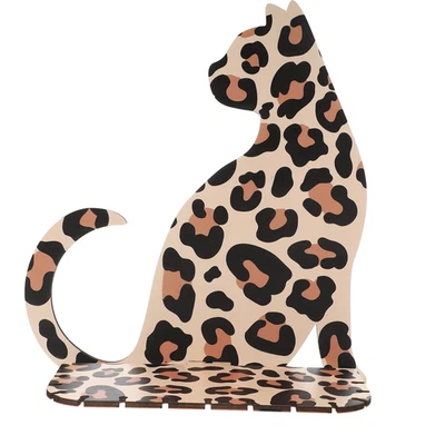  Small Wooden Shelf Leopard Print Cat Shaped Wood Rack Crystal Display - Image 1 of 4