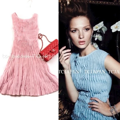 $3.3K CHANEL 13C Cashmere Linen Ruffle Knit A-Line Dress Apricot 34 36 US2 4 - Image 1 of 4