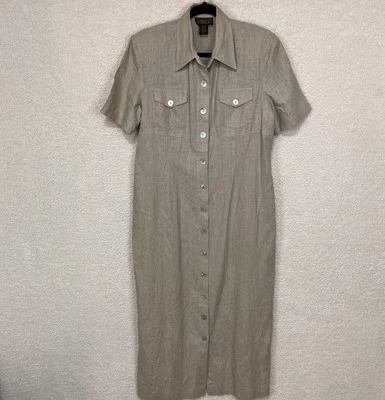 Vestido De Colección Virgo Para Mujer 10 Beige Mezcla de Lino Maxi Botones Safari Foto 1 de 4