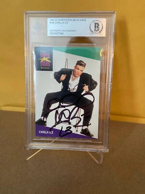 Tarjeta firmada por Superstars Vanilla Ice 1991-92 Hip Hop Auto Beckett Rapper autógrafo Foto 1 de 4
