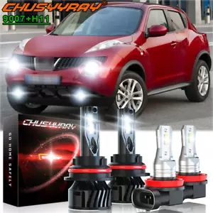FOR Nissan Juke 2011 2012 2013-2014 4x 9007+11 LED Headlight+Fog Light Bulbs Kit - Picture 1 of 11