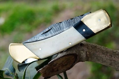 SHARD™ White Bone Hunting Skinning Lockback Buck Folding Pocket Knife + Leather - Image 1 of 4