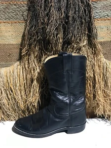 Botas de cuero vaqueras occidentales negras Justin vintage para mujer talla 6B de Estados Unidos - Imagen 1 de 9