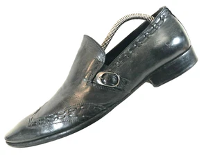 Roberto Guerrini Black Distressed Leather Wingtip Pointed Dress Loafers Mens 10 - Picture 1 of 11