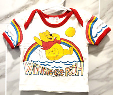 Vintage 80s Winnie The Pooh Tee Shirt White Red Trim Rainbow Infant 3 Months