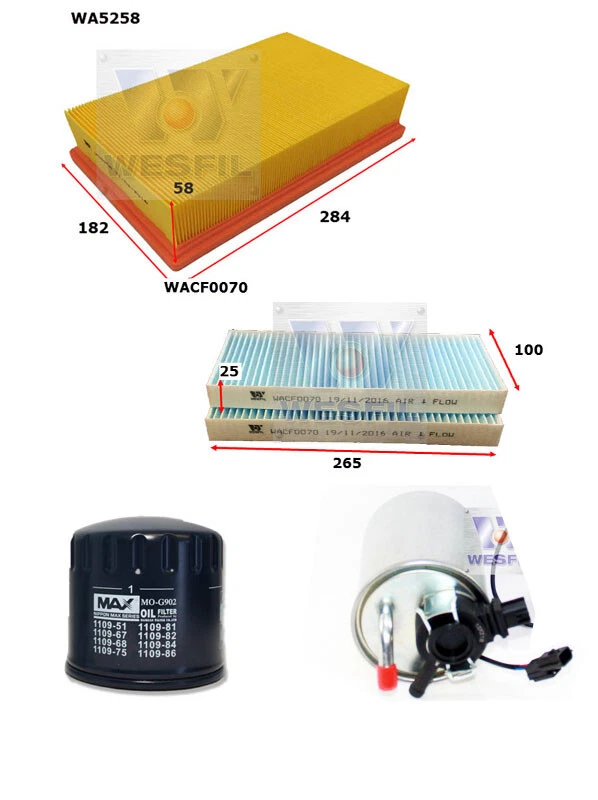 WESFIL AIR OIL FUEL CAB FILTER SERVICE KIT FOR Nissan Navara ST-X 550 D40 V9X - image 1 of 1