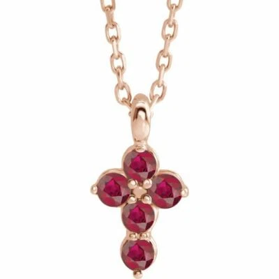 Chatham® Created Ruby Cross 16-18" Necklace In 14K Rose Gold - Image 1 of 2
