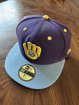 Milwaukee Brewers Baseball Hat New Era 59fifty Wisconsin Shaped Fitted 7 1/2 Cap - Image 1 of 4