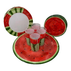 Lot of 17 Evolution by Sakura Melamine Watermelon Dinner Snack Plate Cup Platter - Picture 1 of 12