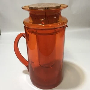 Orange Glass Pitcher With Ice Insert And Cork 10” Tall With Lid. - Picture 1 of 8
