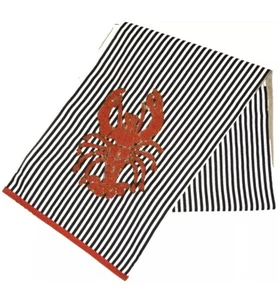 PIER 1 Imports Navy&White Striped Table Runner Appliqué Beaded "Lobster" 72x14” - Picture 1 of 4