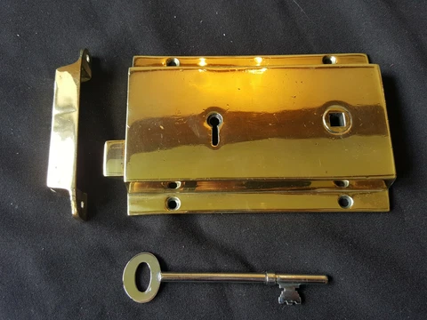 One Reclaimed Antique Brass Victorian Lock With Key & Keep Reclaimed (EB250) Cover