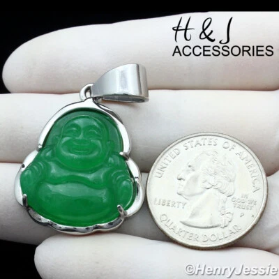 HOMBRE MUJER Acero Inoxidable Verde Jade Plata Buda Dije Colgante*ATP123 Foto 1 de 3