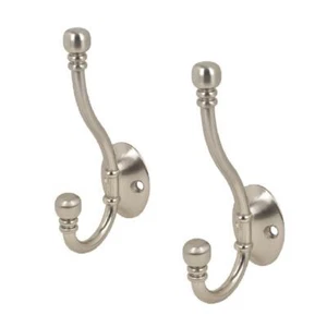 2 x Metal Double Satin Hat and Coat Hooks Door Robe Dress Antique Ball End - Picture 1 of 2