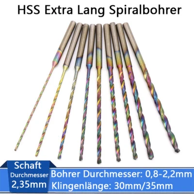 Ø 0,8mm Bis 2,2mm HSS Spiralbohrer Metallbohrer 2,35mm Schaft Extra Lang Bohrer - Bild 1 von 4