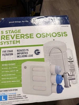 New/Open GE Under Sink 5-Stage Reverse Osmosis Water Filtration System GXRV40TBN - Image 1 of 2