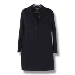 Lauren Ralph Lauren Black Petite Shirt Dress S Long Sleeve Preppy Classic Chic - Picture 1 of 8