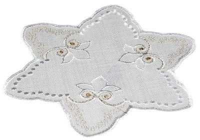 Tischdecke Weihnachten Plauener Stickerei Gold Stern 20 cm Untersetzer Deckchen  - Bild 1 von 4