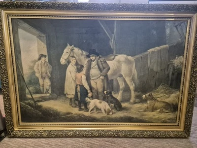 Vintage Stable Scene Framed Print by Headrow Gallery Leeds – Horse & Dogs - Image 1 of 2