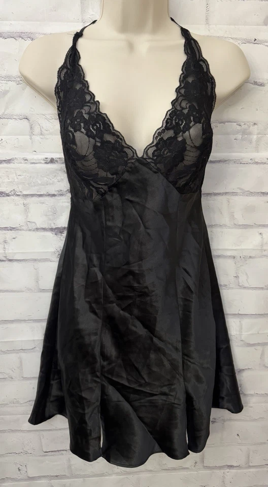 Vestido Neglige Frederick’s Of Hollywood Pequeño Negro Encaje Copa Halter Abierto Negro Foto 1 de 4