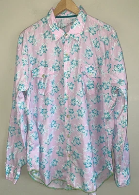 Camisa de vestir de negocios rosa floral verde con botones de algodón XL para hombre Foto 1 de 4
