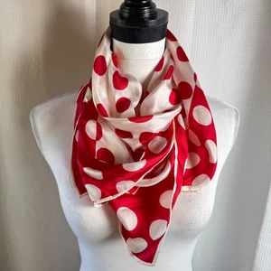 Vintage Vera Neumann 100% Silk 31x31" Red White Dot Handrolled Scarf Japan - Picture 1 of 6