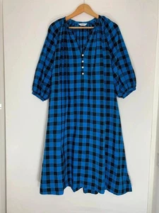 Toast Dress S Gingham Zoya Check Blue Black Pockets Langenlook 100% Cotton - Picture 1 of 14