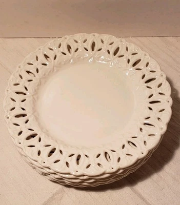 I. Godinger & Co. 6 Porcelain Ivory Salad Dessert  Plates Lace Pattern Edge 8 "  - Image 1 of 4