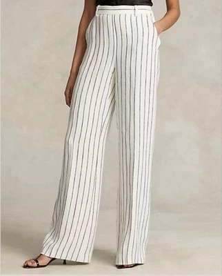 Nova calça larga listrada de linho Ralph Lauren - Imagem 1 de 4