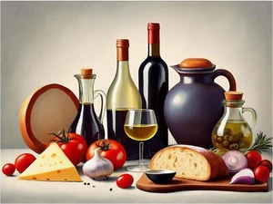 Mural Azulejos Vino Pan Queso Tomates Arte de Pared Cocina Salpicadero Mármol Cerámica - Imagen 1 de 16