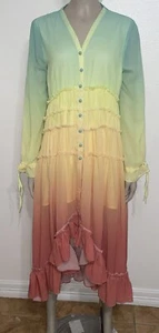 Hazel & Olive Rainbow Colored Tiered Hi Lo Ruffle Maxi Dress Raw Hem Detail Sz S - Picture 1 of 20