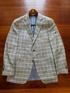 Samuelsohn Sport Coat Men 42L Slim Windowpane Plaid Wool Super 130 Surgeon Cuff - Picture 1 of 8