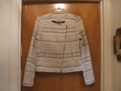 Ann Taylor LOFT 4 Black White Diagonal Zip Front Zip Sleeves NWT Career Pockets - Image 1 of 4