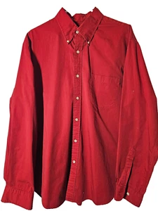 Lands End Shirt Mens Red Button Up Long Sleeve Cotton Large Button Collar L - Imagen 1 de 7
