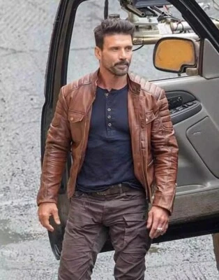 Frank Grillo Boss Level Biker Jacket Brown Leather Celebrity Jacket for Men - Image 1 of 4