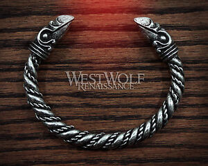 Silver Viking Odin's Raven Head Bracelet --- Norse/Medieval/Pewter/Jewelry/Torc