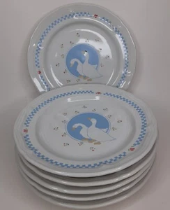 Vtg 80s Stoneware Moonlight Country Goose 7.5" Salad Dessert Plates (6) Geese - Picture 1 of 6