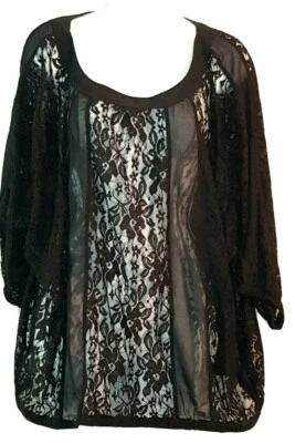 LANE BRYANT Top Plus Size 22/24 Sheer Black Lace Short Sleeve Blouse  - Image 1 of 4