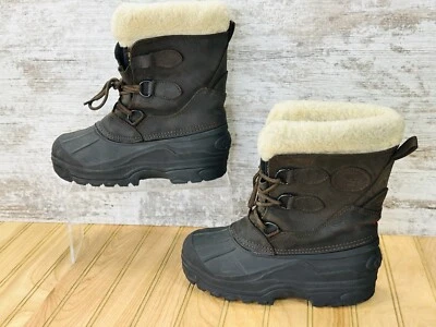 Kamik 加拿大棕色皮革防水冬季雪地靴青少年男孩尺寸 3 — 第 1/4 张图片
